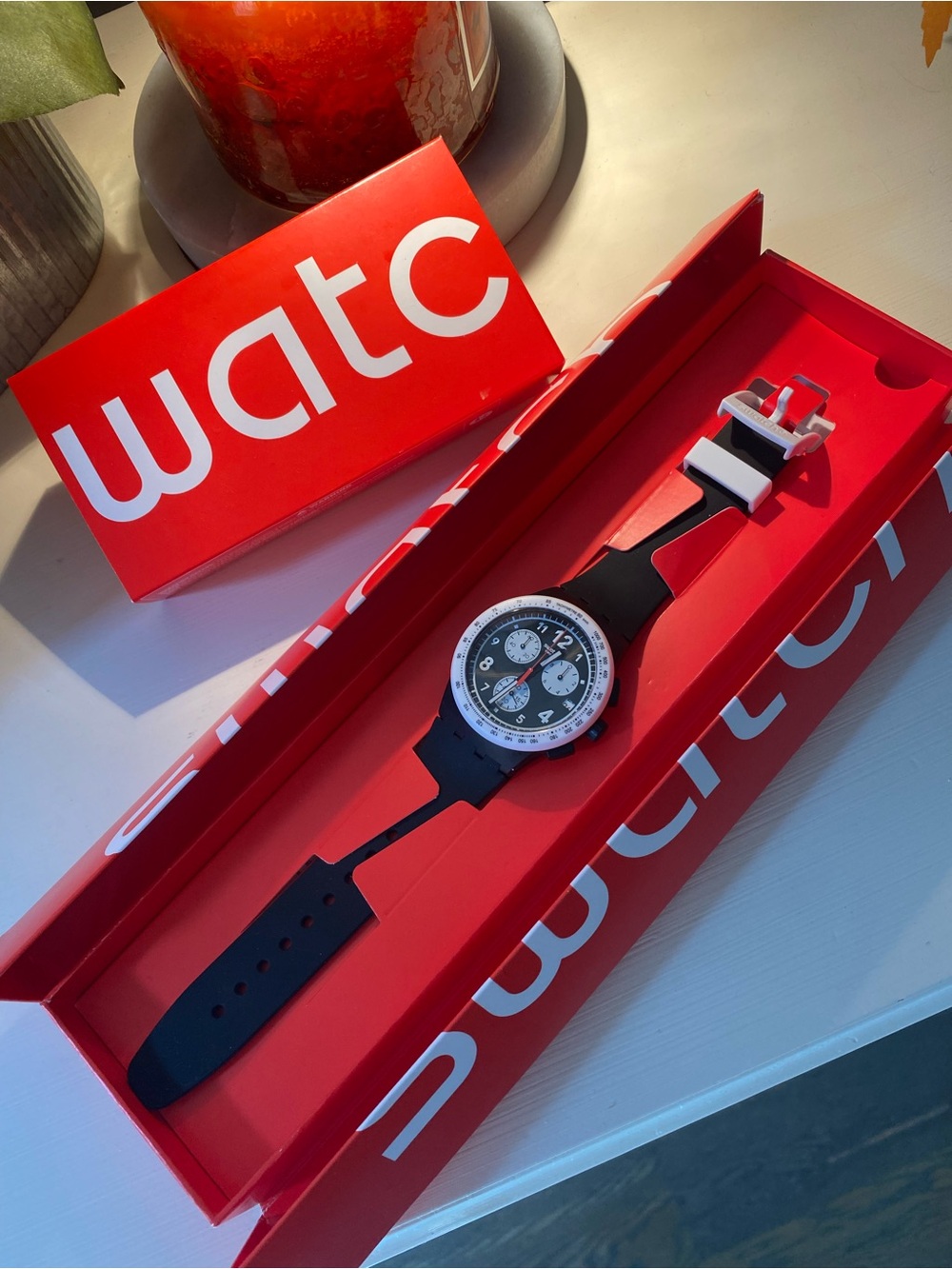 Swatch Black and White Chrono Silicone Strap Watch - Picture 4 of 7